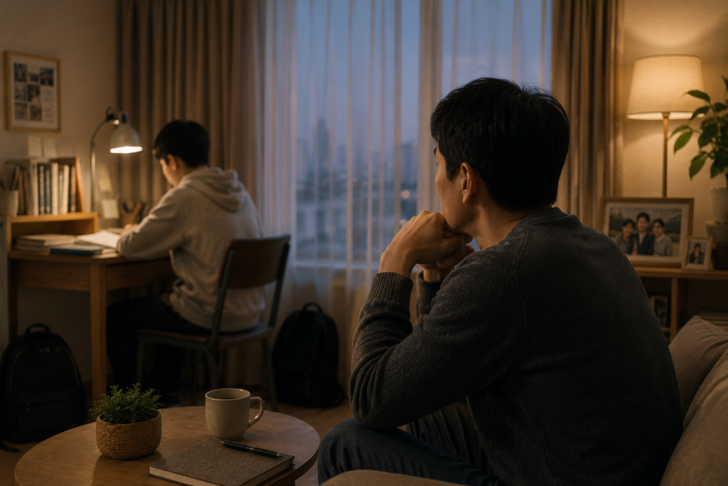 Korean father thinking about his child's future and independence